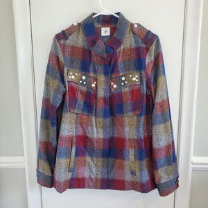 Cabi Medium Style 3555 Women's Plaid Collage Pearl Embellished Full Zip Jacket